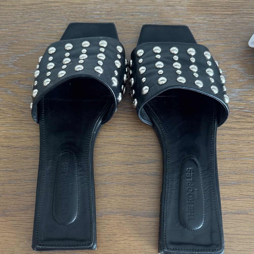 The Kooples Black Studded Leather Sandals - Picture 2 of 8